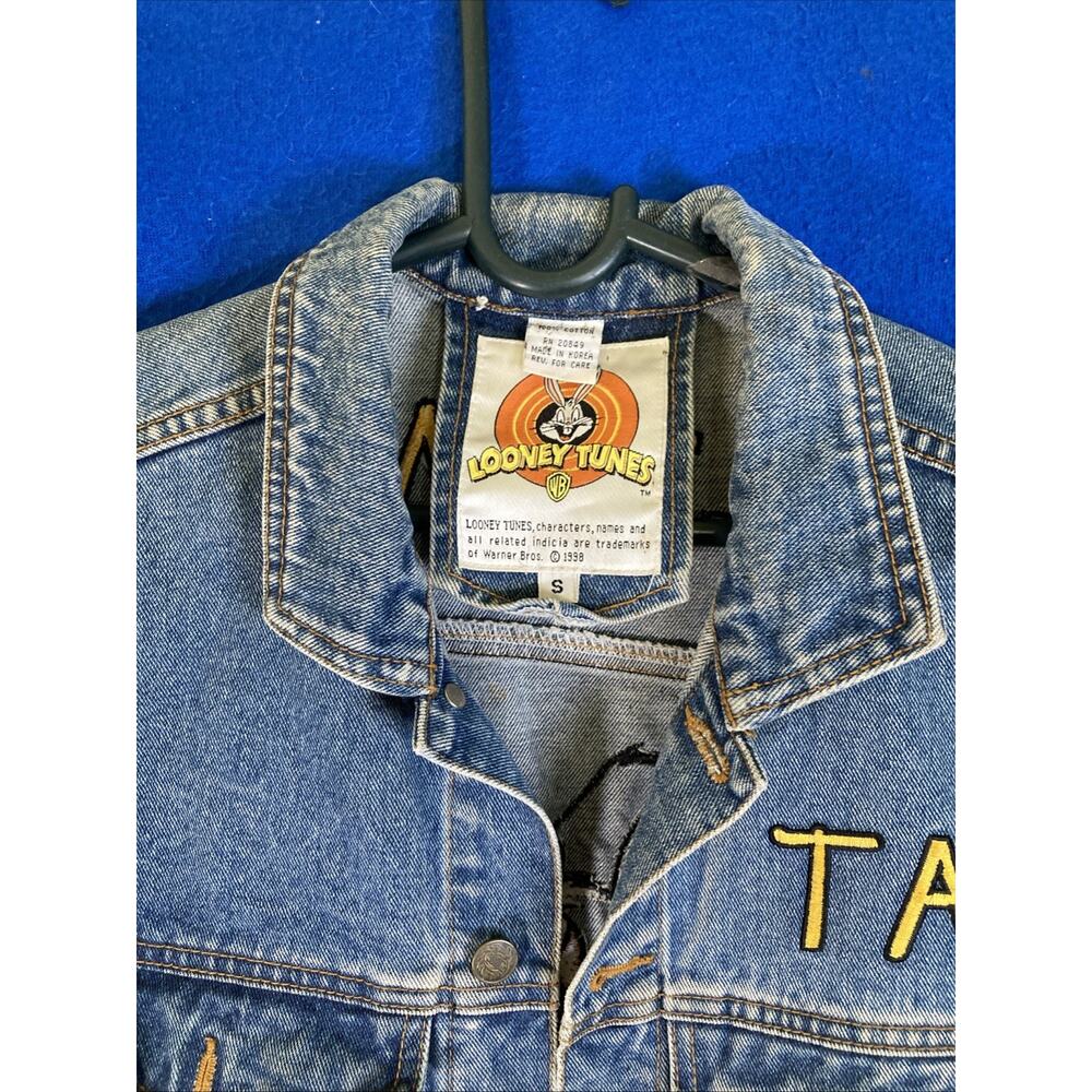 Vintage 90s Warner Bros Taz Looney Tunes Embroidered Denim Jacket Womens Small - Picture 3 of 16